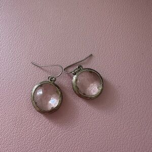 Perfect Holiday Gift Iridescent Silver Drop Earrings with Crystal Domes